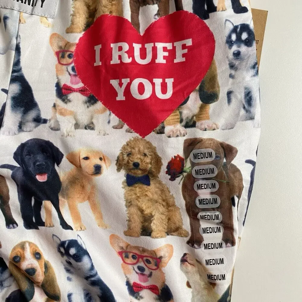 BRIEF INSANITY Lounge Pants Dog Puppies Novelty Sleep Medium‎ Unisex I Ruff You